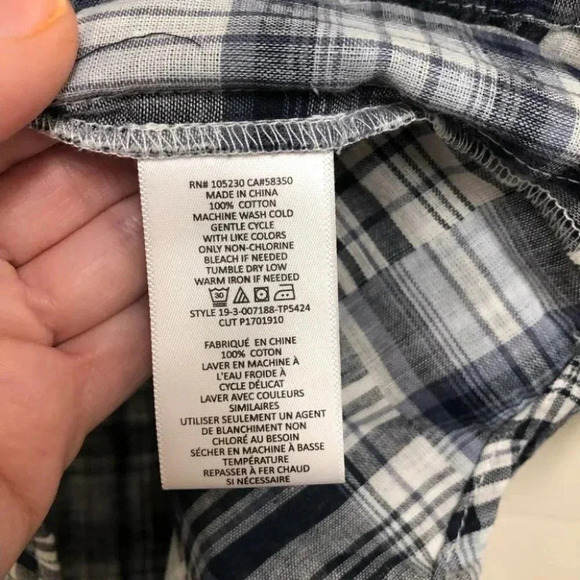 Joie Navy and White  Plaid Button Up Rolled Sleeve Top Size XXS NWOT - Picture 6 of 9